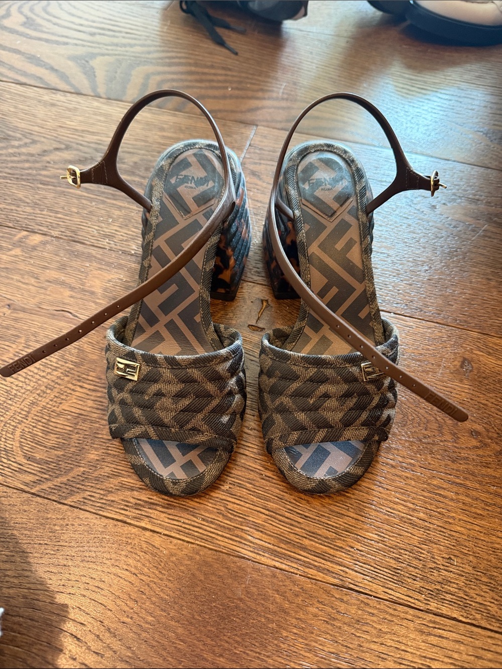 Fendi Brown Monogram Slingback Heels